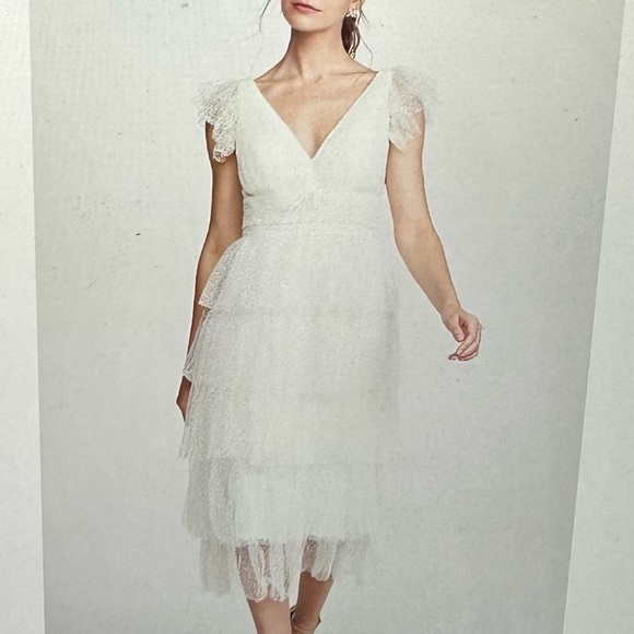 Marchesa Notte Flutter Sleeve Cocktail Dress Ivory Size 6 Perfect Condition - Picture 2 of 8